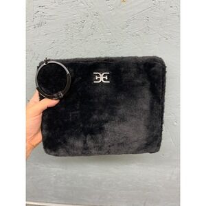 Sam‎ Edelman Clutch Bag Black Faux Fur Wristlet Zip Wallet Women's Soft Logo